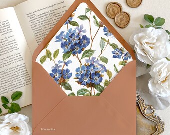 Vintage Blue Floral Envelope Liner for Wedding Invitation | Fine Art Envelope Liner, European Garden Estate Wedding, Old World Botanical Art