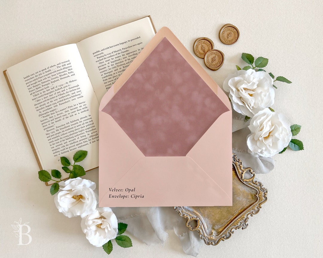 Velvet Envelope Liner Blush Velvet Lined Wedding Envelope, Suede