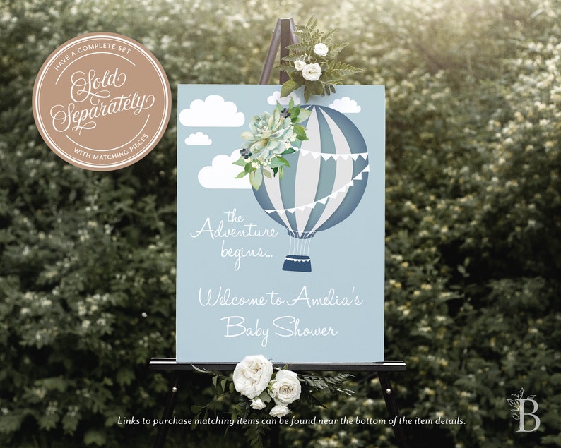 Hot air balloon baby shower invitation Blue baby shower Etsy