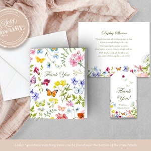 Wildflower and butterflies boho bridal shower invitation, Floral wreath shower invite with vibrant watercolor flowers, Printed invitations image 5