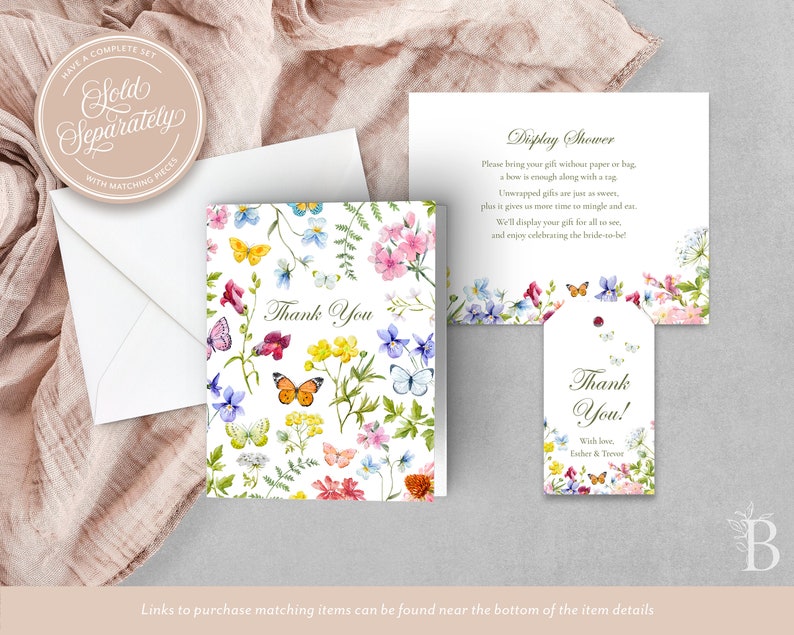 Wildflower and butterflies boho bridal shower invitation, Floral wreath shower invite with vibrant watercolor flowers, Printed invitations image 5