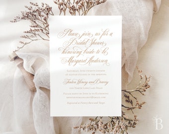 Elegant bridal shower invitation, Gold wedding shower invitation, Luxury bridal shower invitation, Calligraphy bridal luncheon invitation