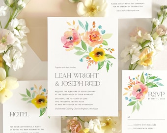 Vibrant modern floral wedding invitation, Colorful wildflower wedding invitation, Summer wedding invitation (Sample invitation kit)