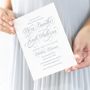 Something blue rehearsal dinner invitation, Elegant blue wedding rehearsal invitation, Timeless and formal rehearsal invitation, Printed