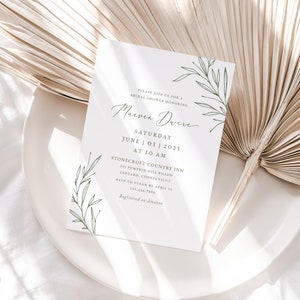Rustic greenery bridal shower invitation, Calligraphy shower invitation, Greenery wedding shower invitation, Printed bridal shower invites