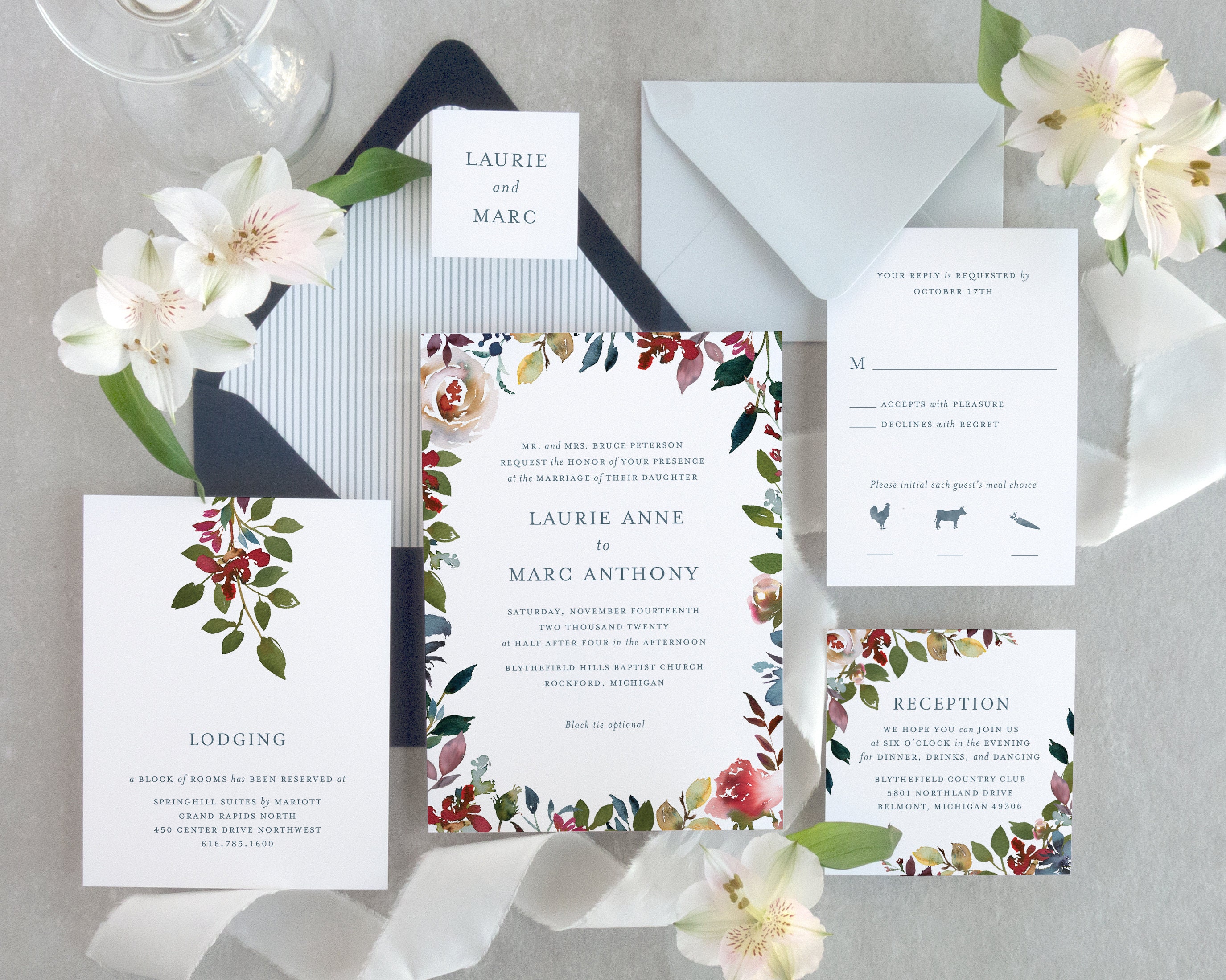 Semi Custom Watercolor Flowers Wedding Invitation Flower Etsy