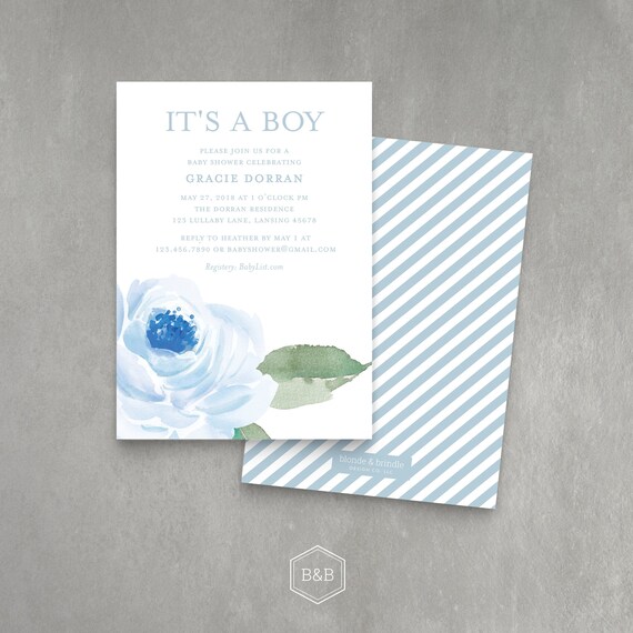 Baby Boy Shower Invitation Blue Baby Shower Invite Etsy