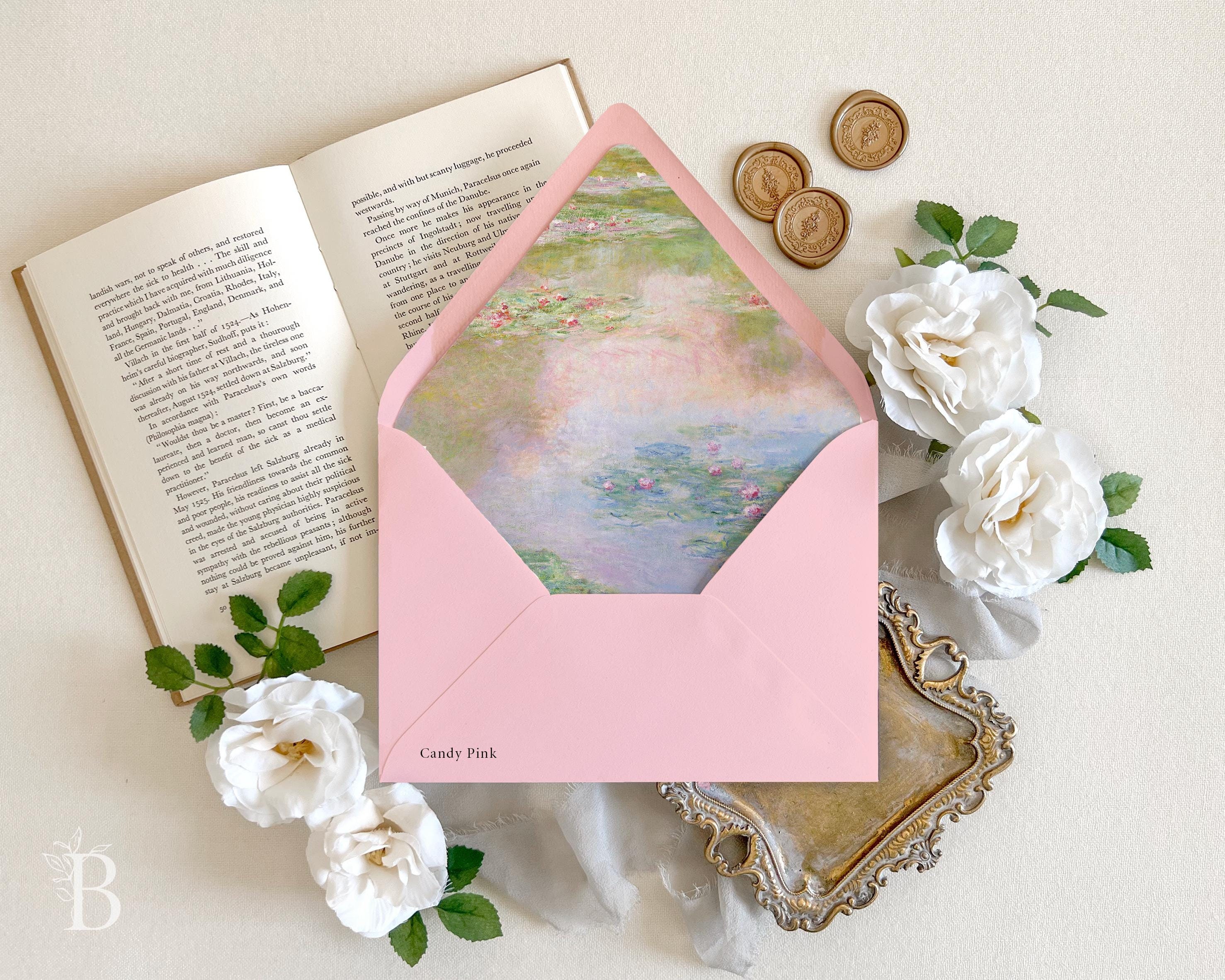 Monet waterlily painting envelope liner | Impressionist artwork wedding envelopes, Pastel floral lined envelopes, vintage artwork envelopes