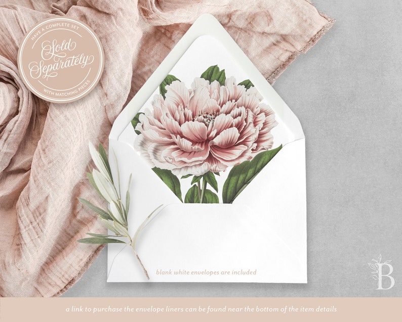 Dusty pink bridal shower invitation, Peony wedding shower invitation, Pink floral shower invitation, Calligraphy invitation design image 4