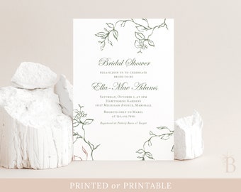 Rustic bridal shower invitation, Woodland bridal shower invitation, Greenery wedding shower invitation, Elegant bridal shower invitation