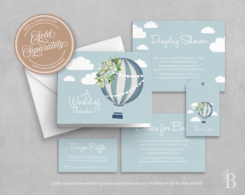 Hot air balloon baby shower invitation Blue baby shower Etsy