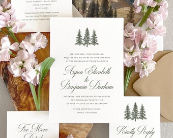 Mountain wedding invitation, Colorado wedding invitation, Rustic woodland wedding invitation, Aspen pined wedding invite (sample kit)