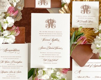 Custom monogram wedding invitation, Monogrammed wedding invitation, Elegant victorian wedding invitation, Timeless wedding invitation