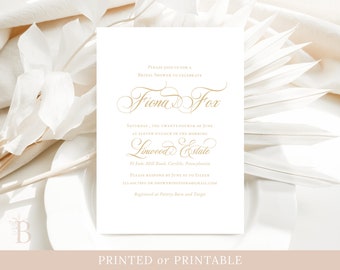 Bridal shower invitation, Gold wedding shower invitation, Minimalist bridal brunch invitation, Elegant bridal luncheon invitation