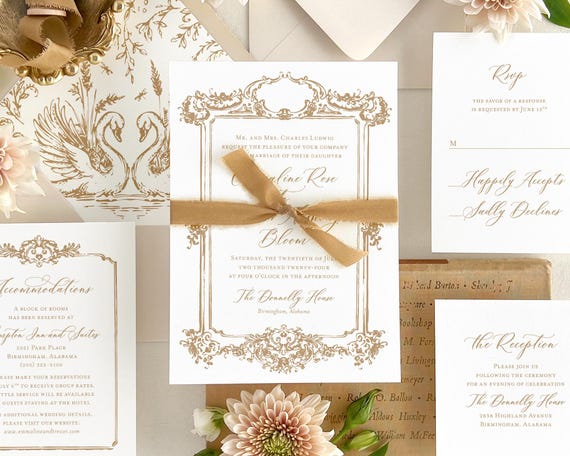 Elegant Bridgerton wedding invitation, French victorian wedding invitation, Baroque style wedding invitation, Vintage (Sample invite set)
