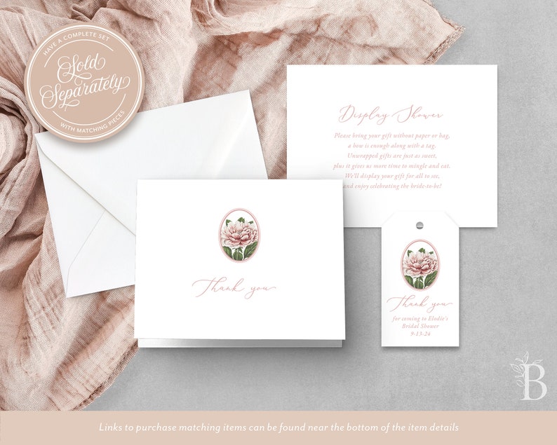 Dusty pink bridal shower invitation, Peony wedding shower invitation, Pink floral shower invitation, Calligraphy invitation design image 5