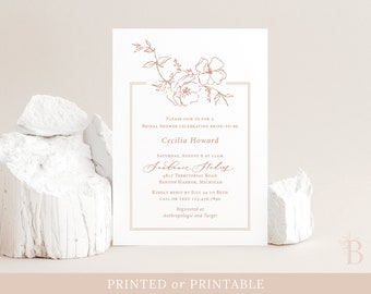 Floral bridal shower invitation, Greenery bridal shower invitation, Terracotta wedding shower invitation, Fine art invitation design