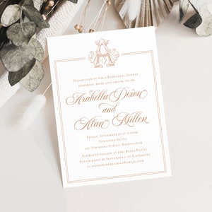 Elegant Rehearsal Dinner invitation, Monogram rehearsal invitation, Terracotta/Rose Gold rehearsal dinner invitation, Printed Invitations