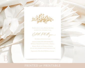 Elegant bridal shower invitation, Gold wedding shower invitation, Floral bridal shower invitation, Vintage victorian invitation