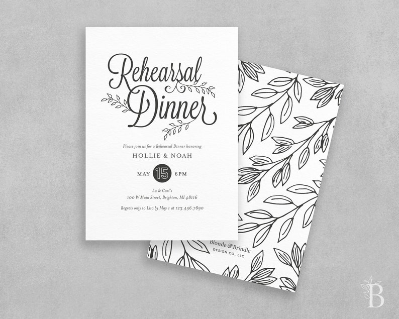 Greenery rehearsal invitation Black and white rehearsal dinner invitation Rustic rehearsal invitation Wedding rehearsal invitation