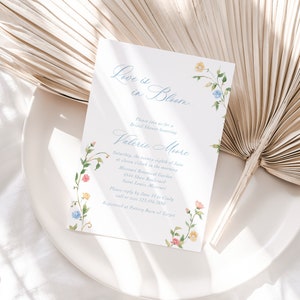 Floral bridal shower invitation, Wildflower wedding shower invitation, Summer garden bridal brunch invitation, Blue shower invitation