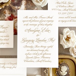 Elegant calligraphy wedding invitation, Vintage artwork wedding invitation, Luxury wedding invitations, Romantic invite (sample invite set)