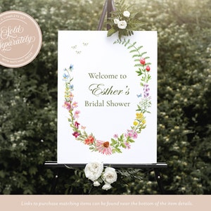 Wildflower and butterflies boho bridal shower invitation, Floral wreath shower invite with vibrant watercolor flowers, Printed invitations image 7