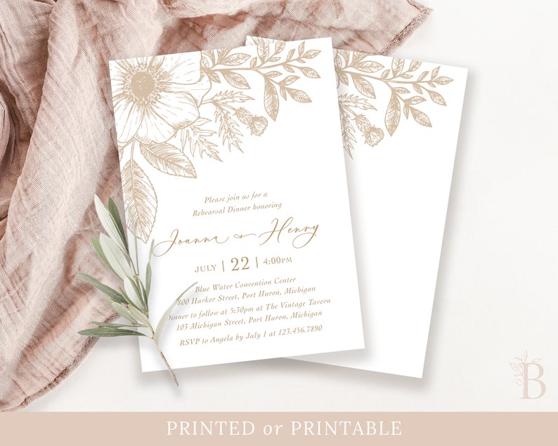 Elegant rehearsal dinner invitation, Floral wedding rehearsal invitation, Flower invitation design, Greenery invitation design image 3