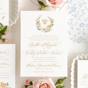Floral wedding invitation, Romantic watercolor floral wreath wedding invites, Elegant flower garden wedding invitations, (Sample invite)