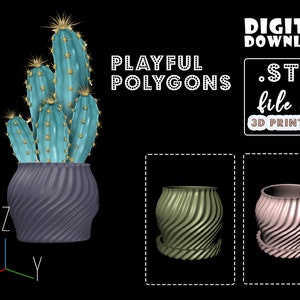 Wavy Modern Planter STL File for 3D Printer | 3D Model of Plant Pot With Drainage for Cacti, Succulents | DIGITAL DOWNLOAD