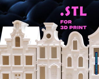 3D Christmas Village STL Files | 3D Print House Models in Miniature x 6 | Amsterdam Houses 3D Model |  Digital Models for 3D Printer