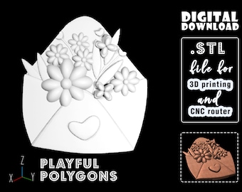 Love Letter STL Model for CNC Router & 3D Print | ArtCAM / Aspire Cnc Files | Support-Free Envelope Print File | Valentine's Day Gift