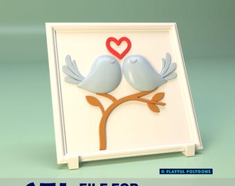 Love Birds 3D Puzzle Frame – STL File for 3D Printing | Valentine's Day Gift & Romantic Home Décor (Digital Download)