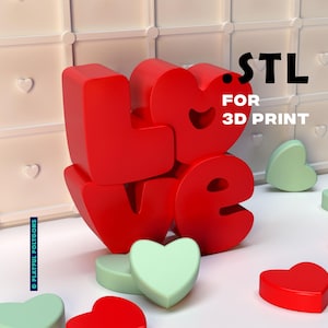 3D Love STL File for 3D Printer, Gift for Girlfriend, Valentine Gift, Valentine&#39;s Day Heart Gift | DIGITAL DOWNLOAD