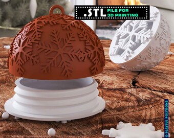 Snowflakes Christmas Ornament STL File  |  3D Model of a Threaded Bauble LED Light Holder, Christmas Tree Decoration, Holiday Décor