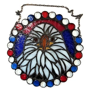 Stained Glass 8inch Suncatcher of Bald Eagle Surrounded by Red, White and Blue image 6