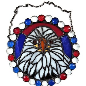 Stained Glass 8inch Suncatcher of Bald Eagle Surrounded by Red, White and Blue image 5