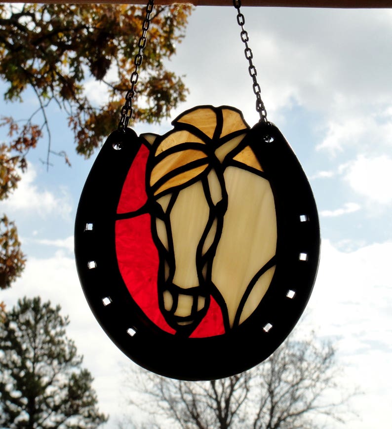 Stained Glass Horse Against Brilliant Red Background Etsy