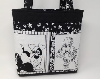 Dog Theme Quilted Purse in Black & White