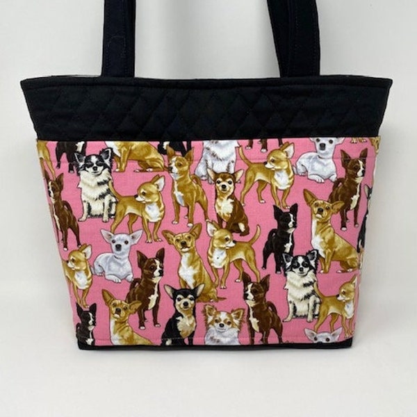 Chihuahuas on Pink by Timeless Treasure, Quilted Fabric Tote, Free Shipping