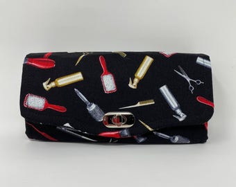 Wallet for a Hair Dresser, This clutch wallet offers 12 credit card slots, zipper coin pocket and more, Made with fabric now OOP
