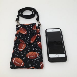 Cartera para móvil iPhone con correa cruzada en tejido de fútbol, cierre a presión, 2 bolsillos