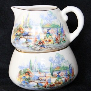 Vintage &quot;In an Old World Garden&quot; by Lancaster-Sandland from England Creamer & Sugar #165