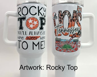 Tennessee Tumbler with 7 Artwork Options (handle on 40 oz) Vols Cup Football Gift man vols girl gift volunteers
