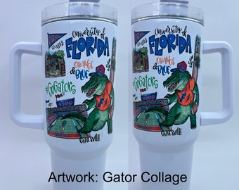 Florida Tumbler with 2 Artwork Options (handle on 40 oz) Gator cup Swamp football gift man Gator Girl gift