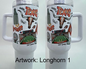Texas Tumbler with 3 Artwork Options 6 sizes Hook Em Horns Cup Football Gift man Texas
