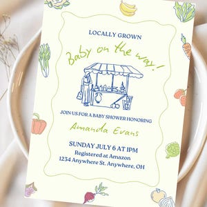 Locally Grown Baby Shower Invitation | Little Sprout Farmers Market Baby Shower | Gender Neutral Editable | Digital Download Invite