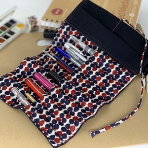 Handmade roll up pen case with 2 pocket