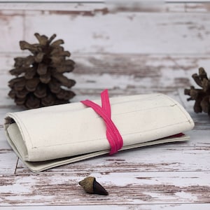 Handmade roll up pen case with 1 zipper pocket