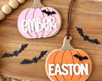Personalized Pumpkin Halloween Basket Tag: Custom Name Tag for Boo or Trick-or-Treat Bag